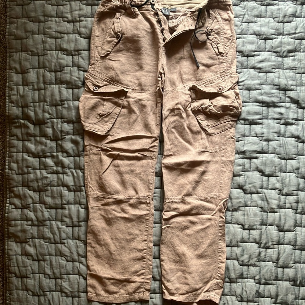 Armani Exchange Tan Cargo Pants 100% Linen